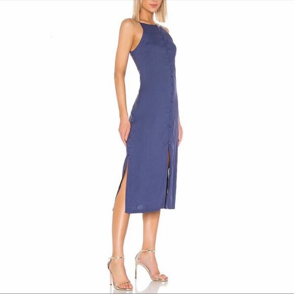 L’ academie X Revolve The Karla Midi Dress linen blend blue XS - Picture 2 of 11